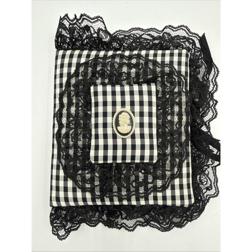 Vintage 1990s‎ Black White Gingham Lace Address Book Cameo Victorian Gothic NOS